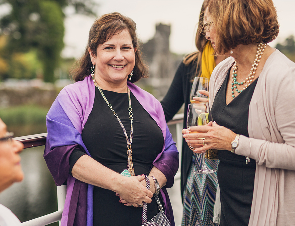 Two women are getting acquainted on Shannon Princess barge during a cruise